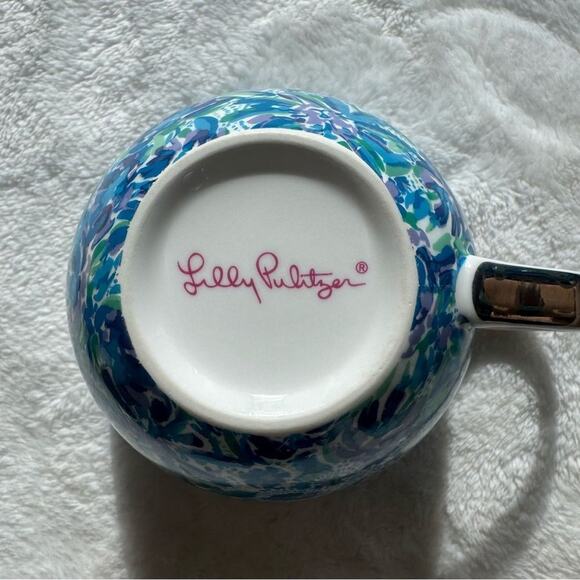 2PC Set Lilly Pulitzer Blue & Green Tea or Coffee Cups with Gold Trim - Picture 5 of 7